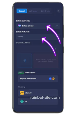 Select deposit amount and payment method