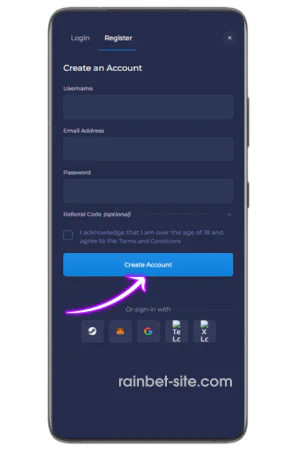 Rainbet registration form process
