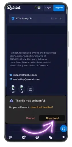Rainbet APK file download from official website on Android device