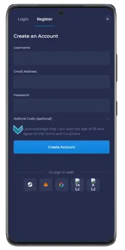 The "Rainbet Terms and Conditions" checkbox and age verification step during registration